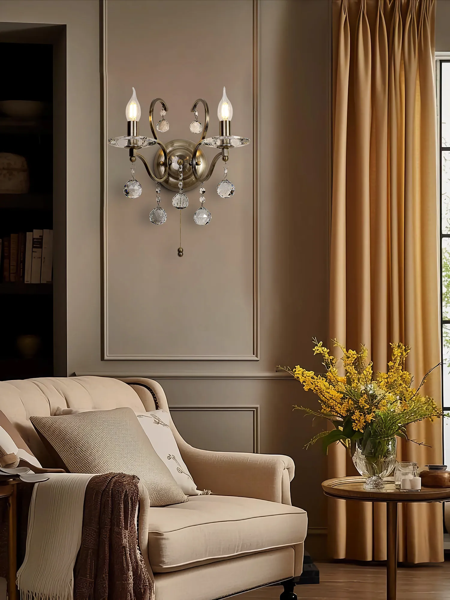 Zinta Antique Brass Crystal Wall Lights Diyas Armed Wall Lights